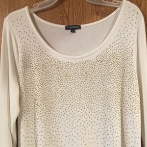 Cream/Sparklely Gold Soft, Light Wt Sweater, Sz M